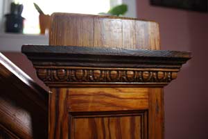 photo of egg and dart molding on a newel post