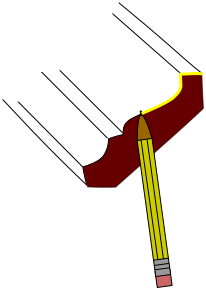 drawing illustrating how to cut a miter and mark molding for coping