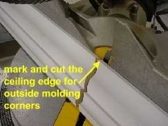 photo illustrating marking and cutting outside compound miter joints