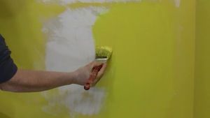 photo touching up paint over a wall patch