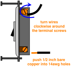 drawing demonstrating how to connect wires to a new switch