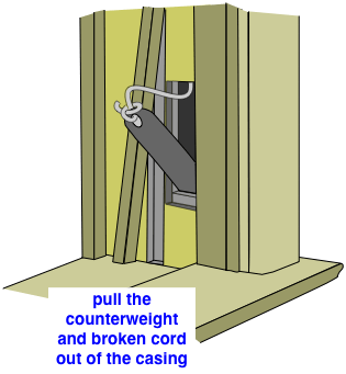 drawing demonstrating how to remove a window counter weight