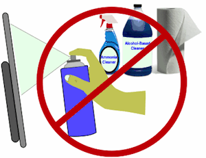 drawing of cleaners and solvents not to use to clean a flat screen