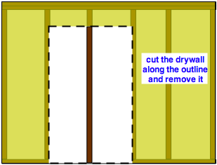 drawing demonstrating how to remove drywall to remodel a wall