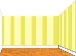 drawing of vertical stripes on two walls of a room